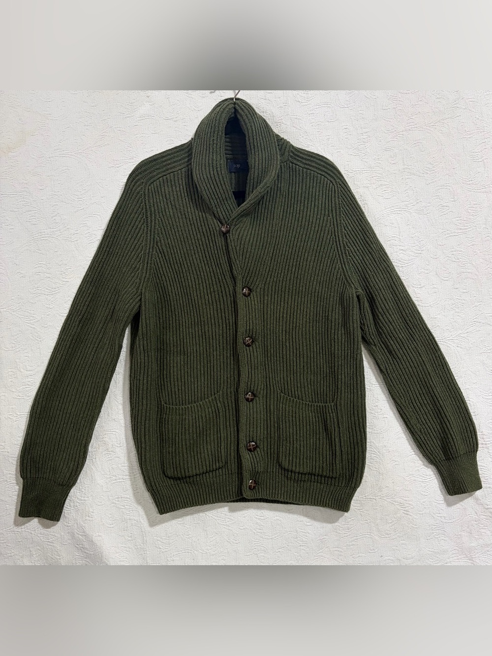 J. Crew Olive Ribbed Shawl-Collar Knit Cardigan
